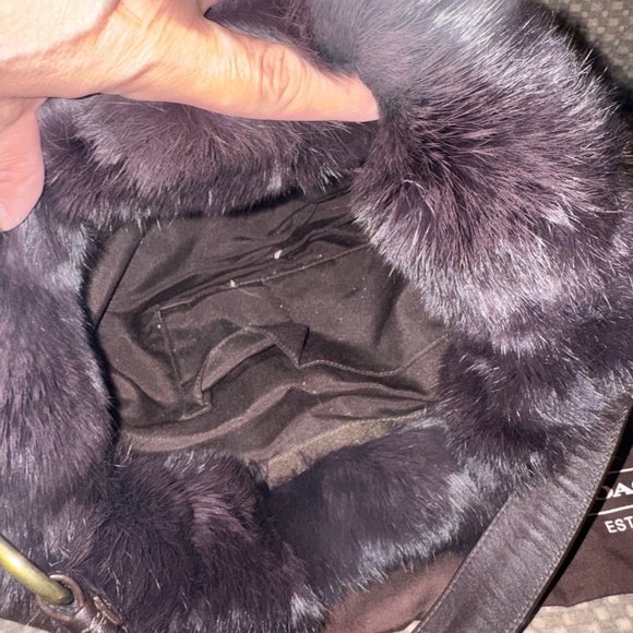 Vintage Limited Edition -Coach Brown Rabbit Fur Nylon Quilted Hobo Bag - Picture 9 of 11